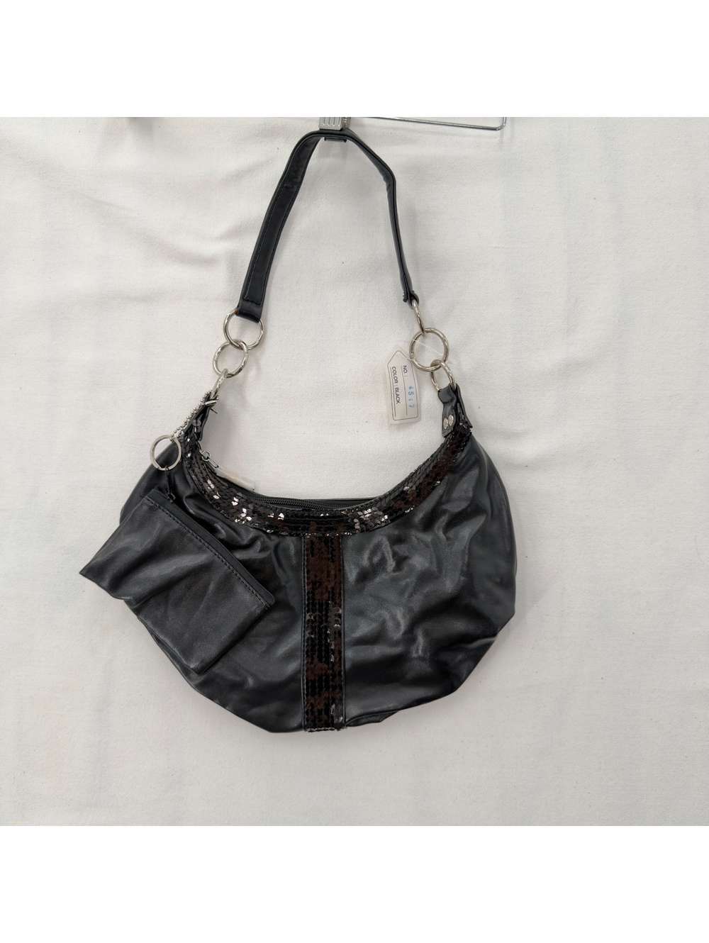 NWT Black Sequin Hobo Bag Y2K 2000s With Matching Wallet Set Chain Hardware
